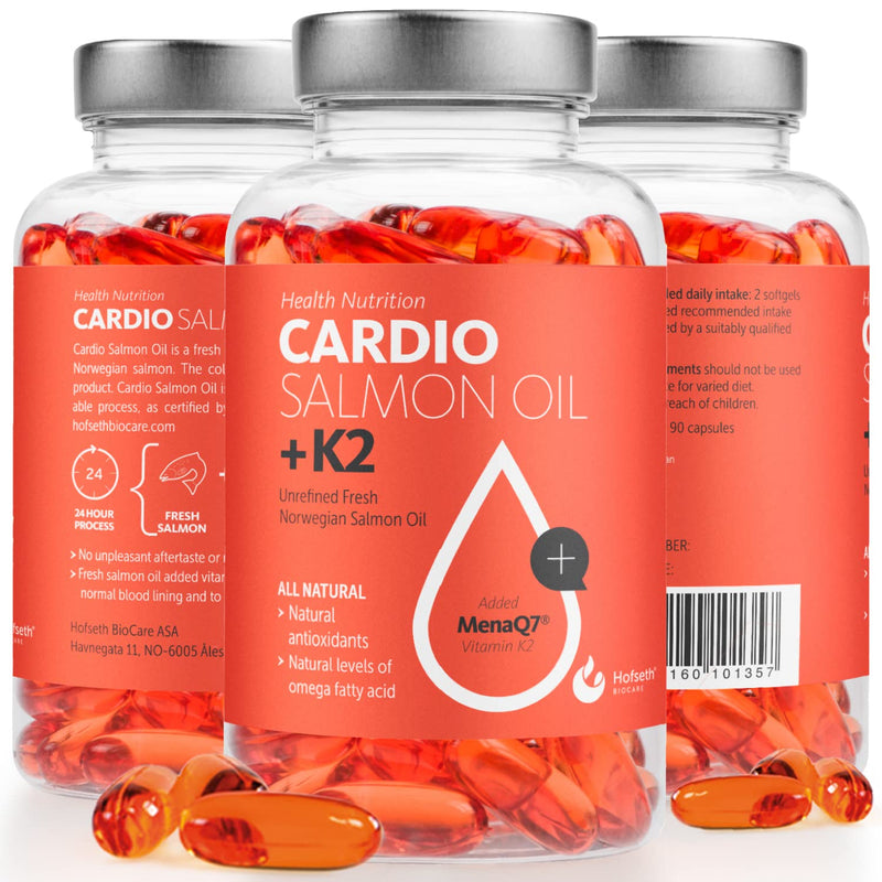 Cardio Premium Salmon Oil Supplement - A Full 21-Fatty Acid Spectrum, Including Omega 3 6 9 DHA & EPA - 90 Easy to Swallow Capsules - Non GMO & 100% Traceable - Strong Natural Antioxidant + K2 - BeesActive Australia