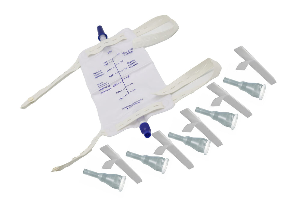 TOPMED ETS Complete Kit Urinary 5 Days 5 Condom Catheters External Self-Sea + Leg Bag 750ml + Straps Large 30 mm 1.2 Inch - BeesActive Australia