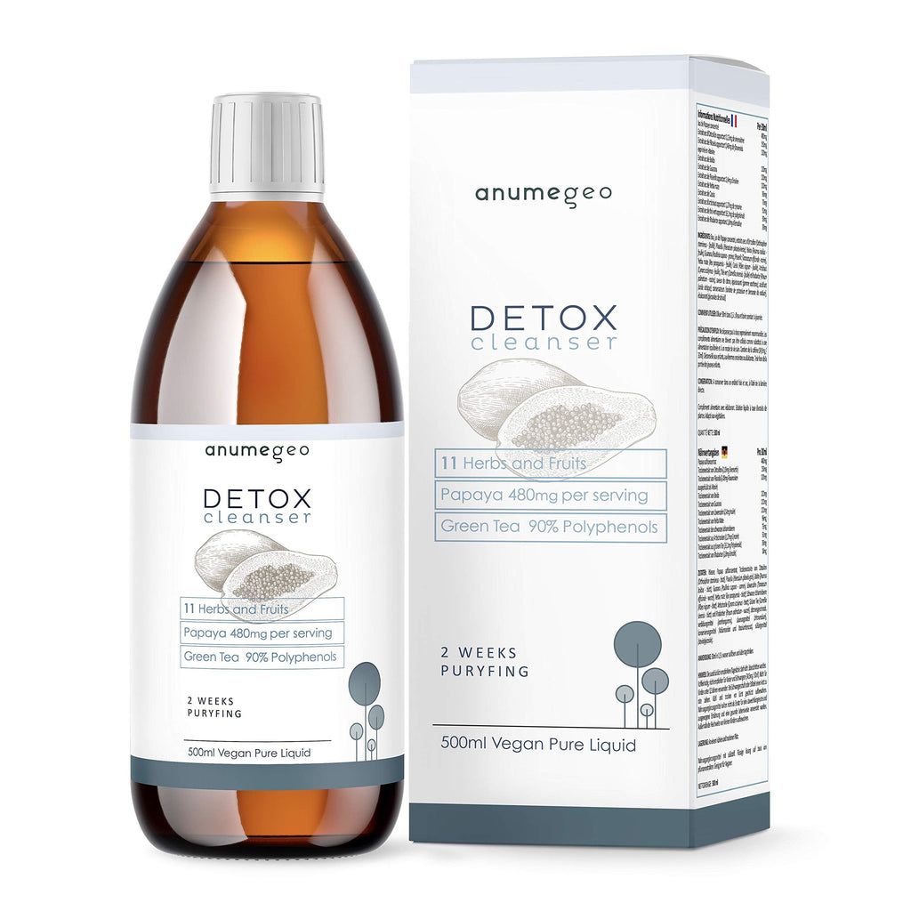 Anumegeo Detox Cleanser Vegan 11 Herbs & Fruits, Papaya, Green Tea, Guarana. Detox Tea Colon & Liver Cleanse, Diuretic, Diet Plan Support-Liquid Solution 500 ml - BeesActive Australia