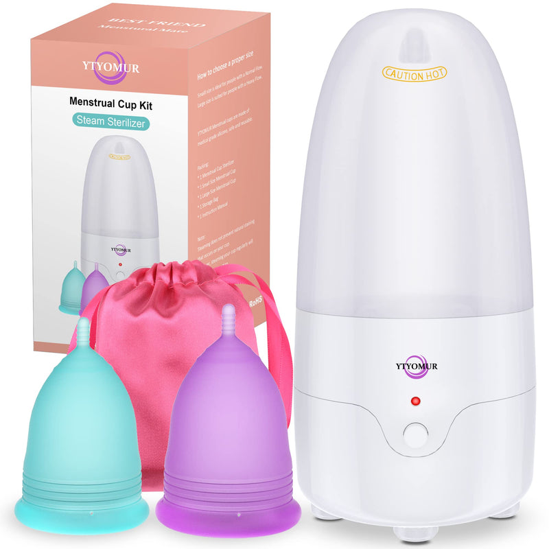 YTYOMUR Menstrual Cup Steamer Sterilizer with 2 Reusable Period Cups, Menstrual Cups Cleaner Wash Kit, One Button Control Automatic High Temperature Steam Sterilization for Women Feminine Hygiene Care - BeesActive Australia