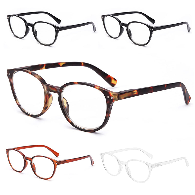 SKYWAY 5 Pack Blue Light Blocking Reading Glasses with Spring Hinges, Computer Gaming Readers Women Men Lightweight Anti Glare, Non-Prescription Glasses (+1.50, Round) Mix Color-round 1.5 x - BeesActive Australia