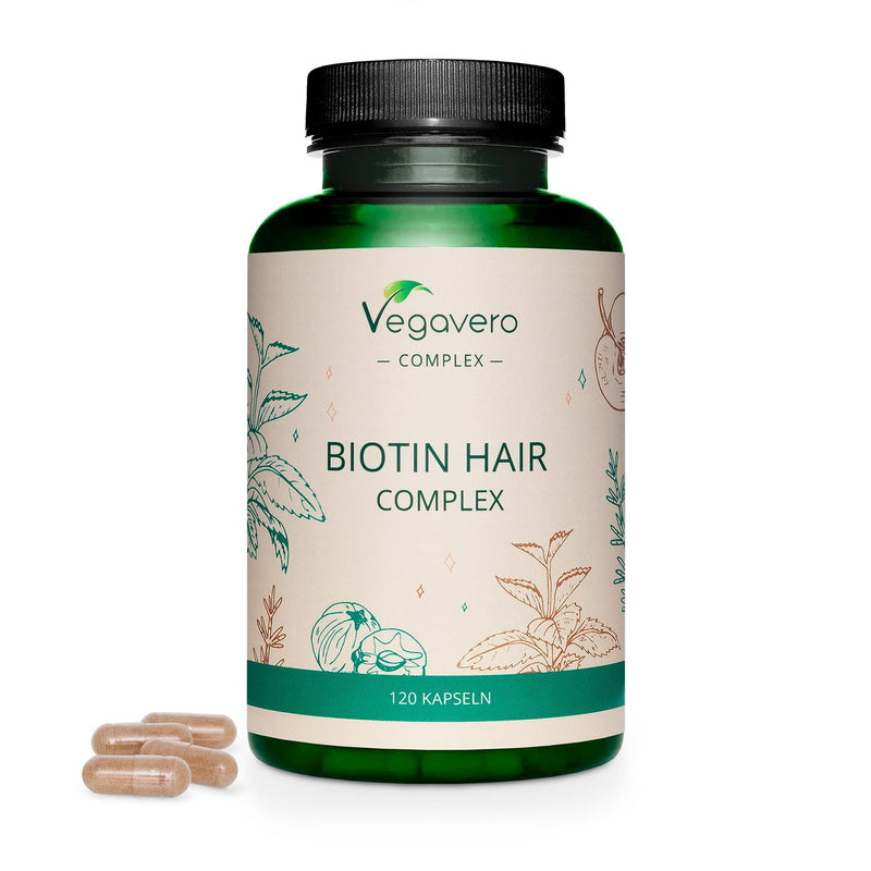 Hair Growth Complex Vegavero� | with 100% Natural Biotin, Zinc, Selenium, L-Methionine, L-Cysteine & Plant Extracts | NO Additives | 120 Vegan Capsules - BeesActive Australia