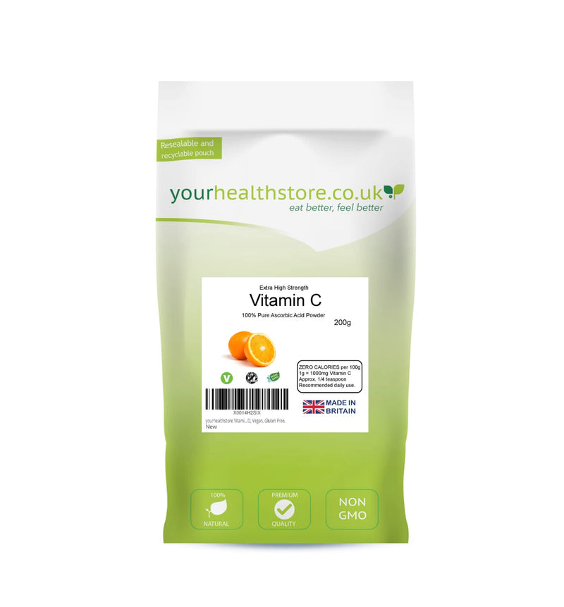 yourhealthstore Vitamin C Powder 200g, Extra High Strength Ascorbic Acid � 100% Pure British Pharmaceutical Grade � Non-GMO, Vegan, Gluten Free. - BeesActive Australia