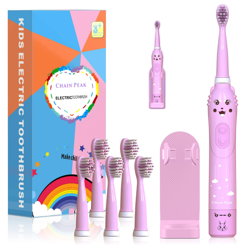Kids Sonic Electric Toothbrush, Rechargeable Smart Toothbrush for Children, Toothbrush for Toddlers Boys Girls Age 3-12 with 30s Reminder, 2 Mins Timer, 6 Modes, 6 Brush Heads, Wall-Mounted Holder 8650 Pink+ 6 Heads+ Holder - BeesActive Australia