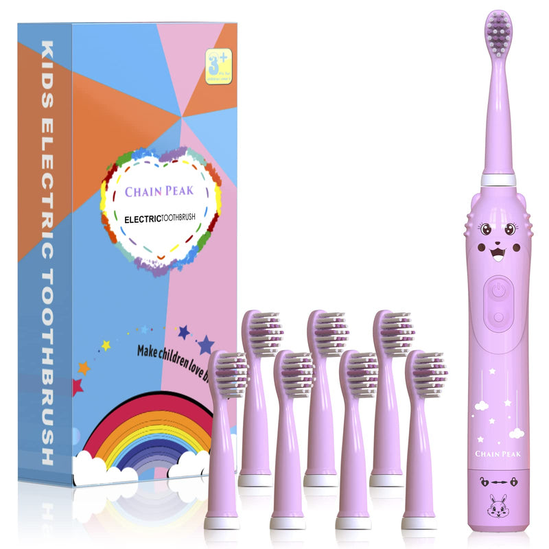 Rechargeable Toothbrush for Children, Sonic Toothbrush for Kids, Smart Electric Toothbrush for Boys Girls Age 3-12, 30s Reminder, 2 Mins Timer, 6 Modes, 8 Brush Heads, Cartoon Design, USB Charging 8650 Pink+ 8 Brush Heads - BeesActive Australia