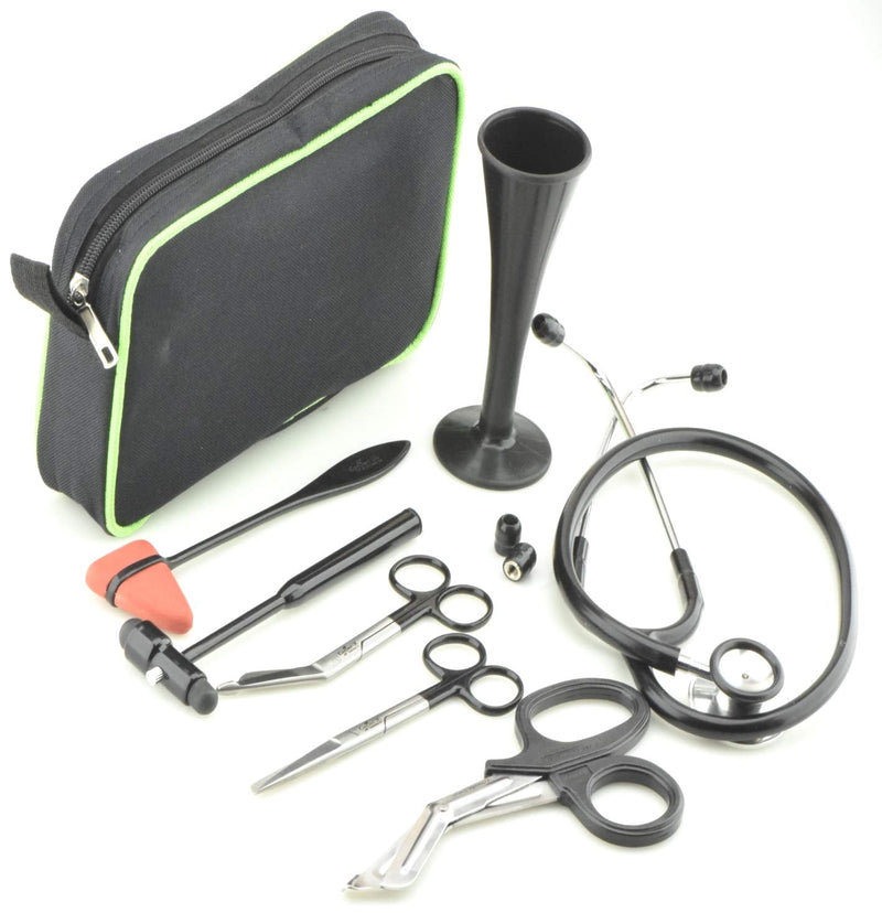 10 Pcs EMT Paramedic Doctor Nurse Diagnostic Stethoscope Scissors Set in Case Complete in 6 Colours (Black) Black - BeesActive Australia