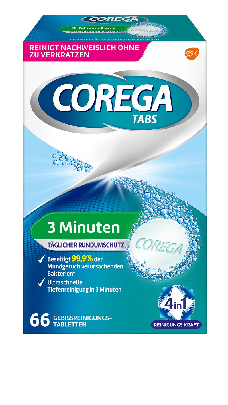 Corega Cleaning Tabs 3 Minutes for Removable Dentures/Third Teeth Cleaning Tablets 1x66 - BeesActive Australia