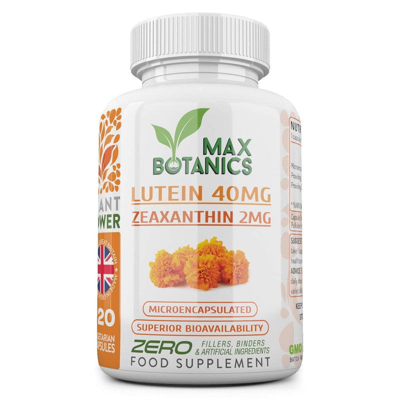 Lutein 40mg with Zeaxanthin 2mg | Microencapsulated | High Strength | 120 Capsules | Natural Eye Support | No Additives | Vegan | UK Made | GMP (120 Capsule Bottle) 120 Count (Pack of 1) - BeesActive Australia