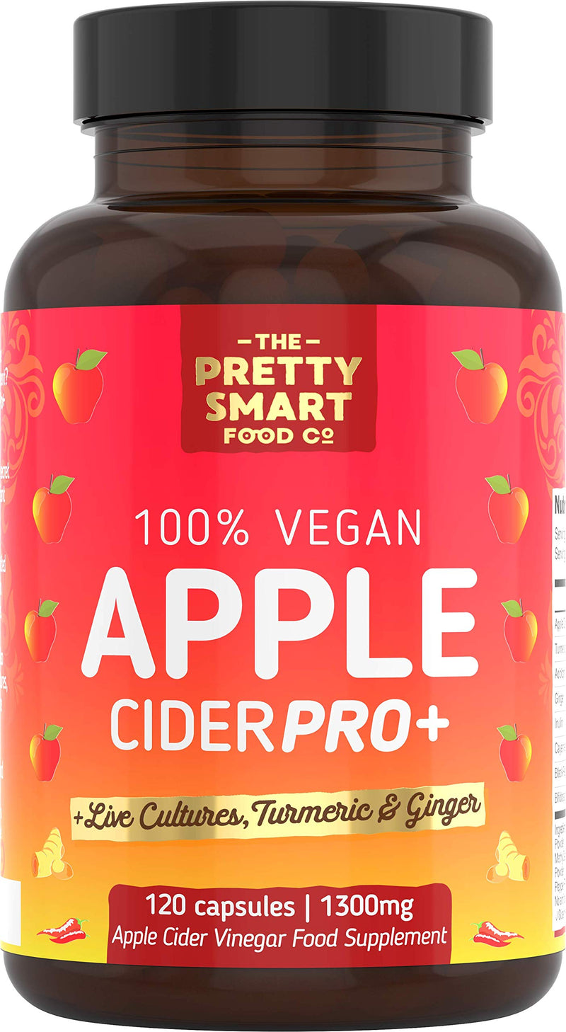 Apple Cider Vinegar Capsules - Boosted with Vegan Live Cultures, Turmeric & Ginger - Raw & Unfiltered ACV Complex - 1300MG Dosage - 120 Capsules - Made the UK - BeesActive Australia