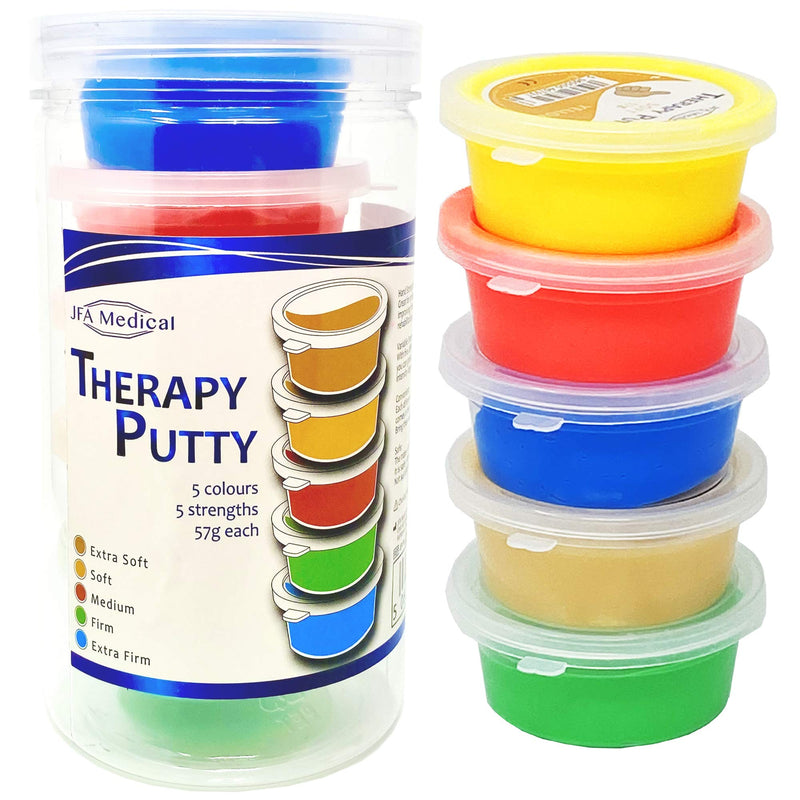 JFA Medical Therapy Exercise Putty 5 Strengths - Extra Soft, Soft, Medium, Firm, Extra Firm 57g Tubs - BeesActive Australia