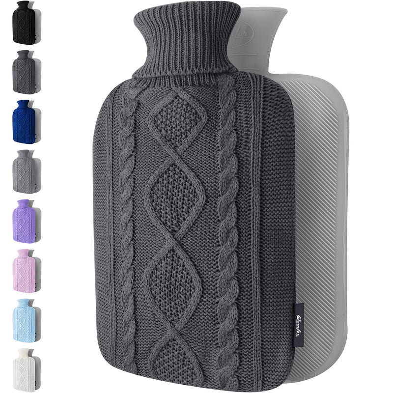 Hot Water Bottle with Cover - Premium Soft Knitted Cover - 1.8l Large Capacity - Hot Water Bag for Pain Relief, Neck and Shoulders, Back & Cosy Nights - Great Gift for Women (Dark Grey) Dark Grey - BeesActive Australia