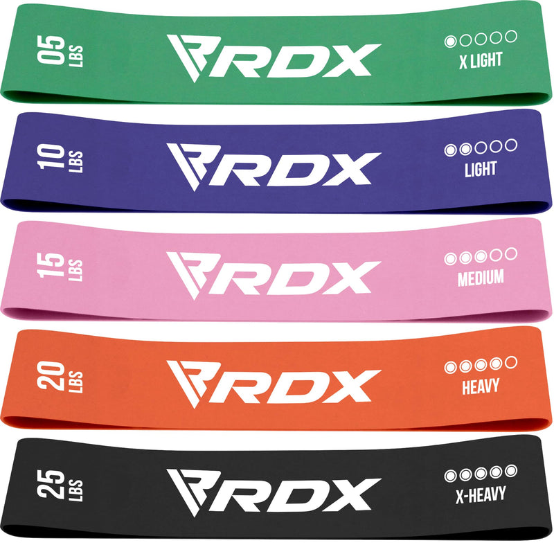 RDX Resistance Bands 5 Level Set, REACH RoHS CPSIA Certified, Skin Friendly Thick Stretch Loop, Yoga Home Gym Fitness Workout Exercise, Glutes Physio Pilates Booty Leg Arms Mobility Training Slimming Pack of 5 - Set 1 - BeesActive Australia