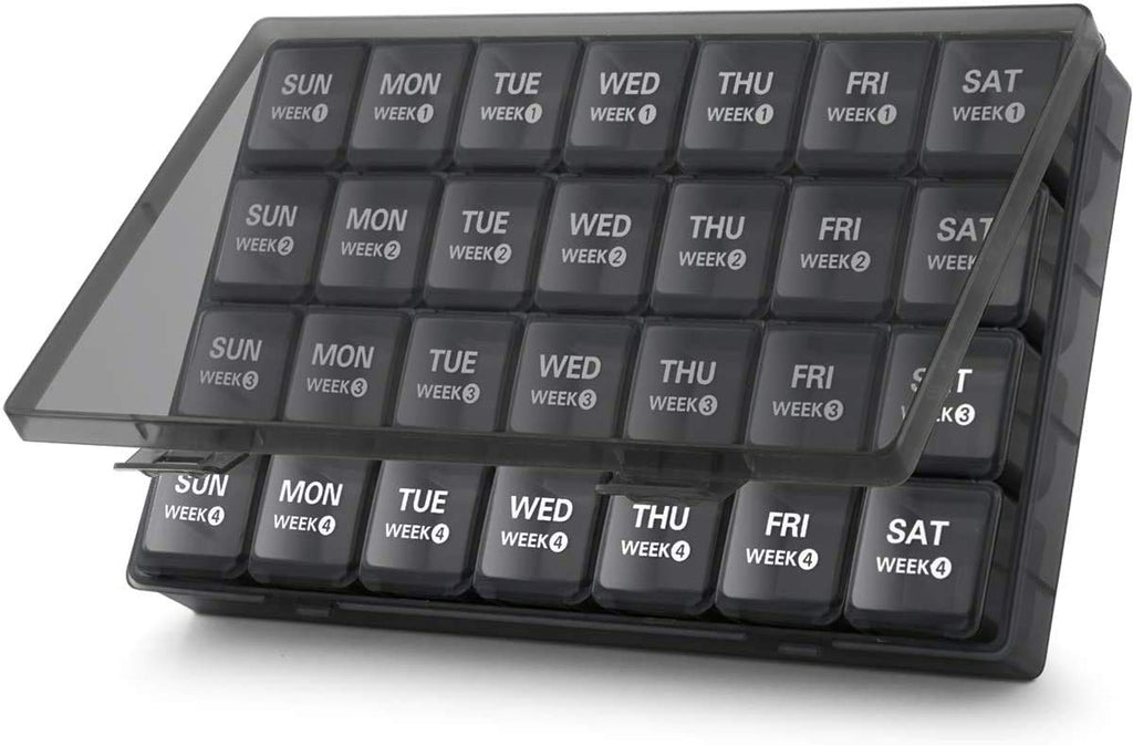 Annwer Large Monthly Pill Box Organiser, 28 Day Pill Organiser by Week, Month Tablet Box Organiser with Dust-Proof Case for Travel, 4 Week Dosette Box for Pills, Vitamin, Fish Oil and Supplement Black - BeesActive Australia