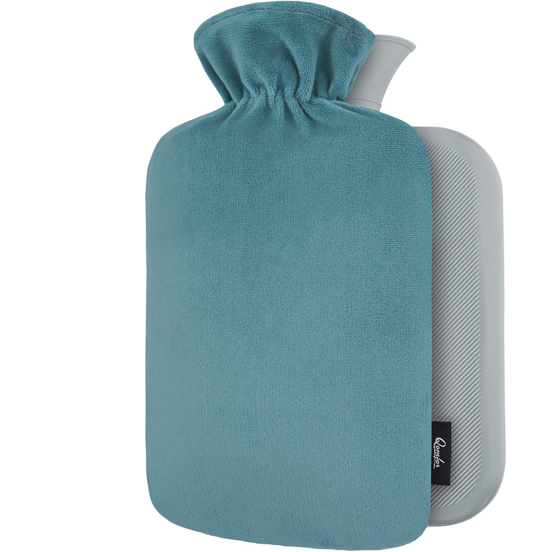 Hot Water Bottle with Fleece Cover - Soft Premium Fluffy Cover - 1.8L Large Capacity - Hot Water Bag for Pain Relief, Back, Neck and Shoulders & Warm Cosy Nights - Great Gift for Women (Green/Blue) Green/Blue - BeesActive Australia