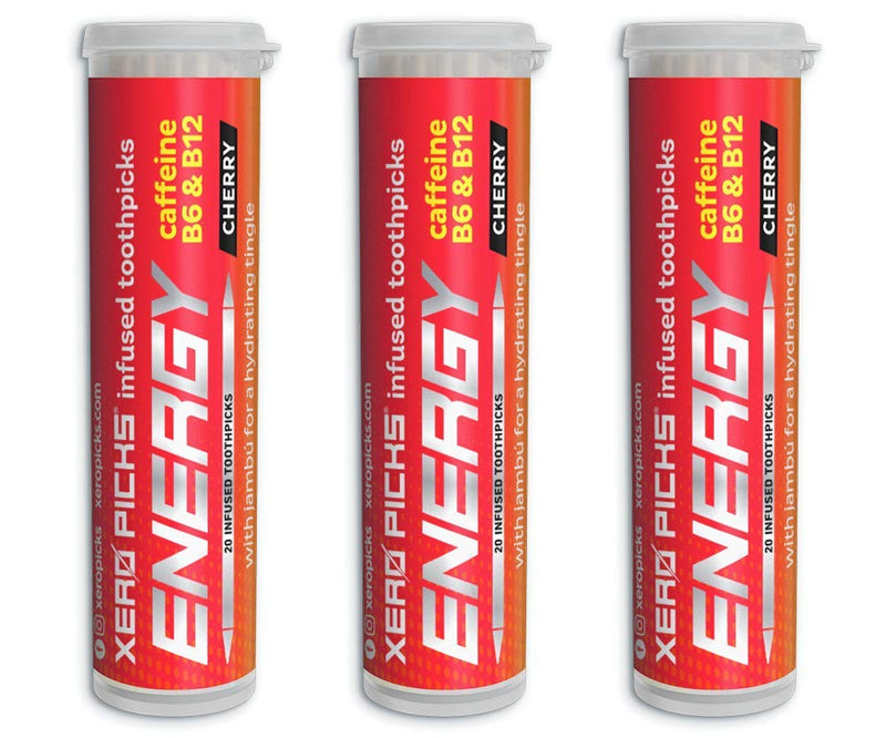 Xero Picks Energy Infused Flavored Toothpicks with Caffeine, B12 and B6 (Cherry, 3 Pack) Cherry - BeesActive Australia