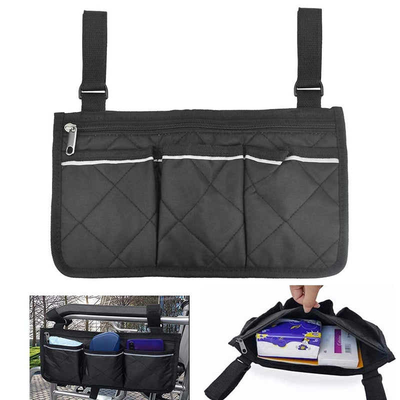 QUCUMER Wheelchair Bag with Pockets Mobility Aid Wheelchair Accessories Bag Wheelchair Side Storage Bag Universal Waterproof Armrest Side Bag Armrest Side Organizer for Mobility Scooter Walking Frame - BeesActive Australia