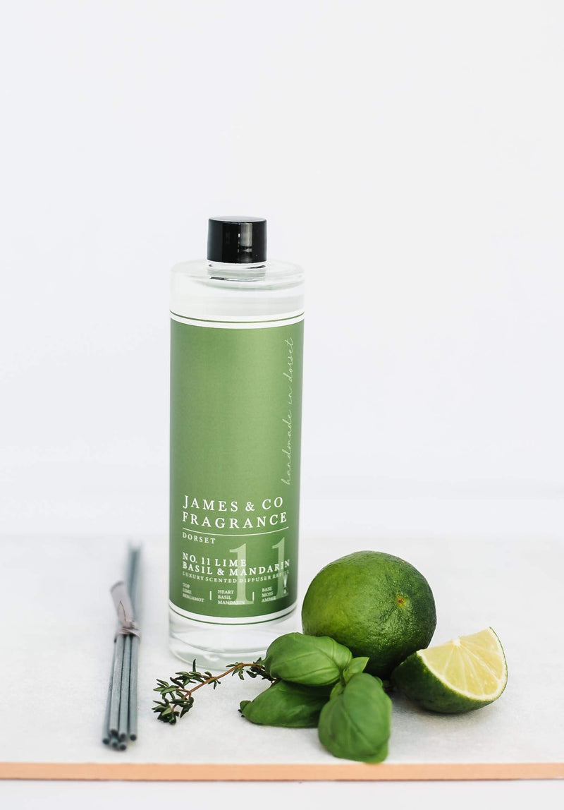 James & Co No.11 Lime (Lime, Basil & Mandarin) 200ml Reed Diffuser Refill Bottle with 6 Fibre Reeds - BeesActive Australia