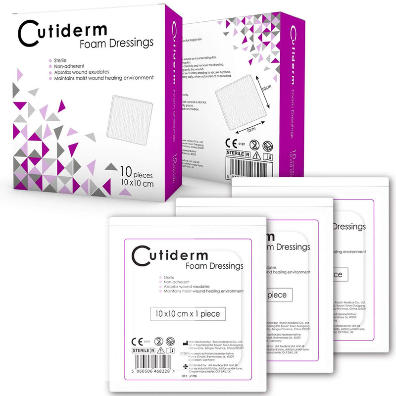 Cutiderm Foam Non-Adhesive Sterile Wound Dressing 10cm x 10cm - Pack of 10 Dressings 10 Count (Pack of 1) - BeesActive Australia