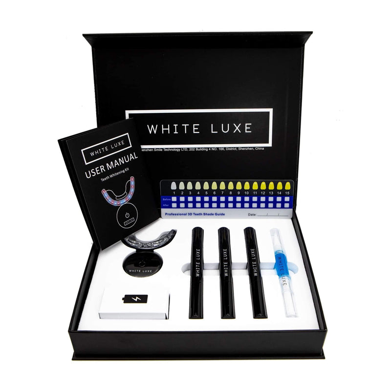 White Luxe Professional Teeth Whitening Kit for Sensitive Teeth with 2 Mode LED Mouthpiece - Peroxide Free & Vegan - Home Teeth Whitening Gift Box - BeesActive Australia