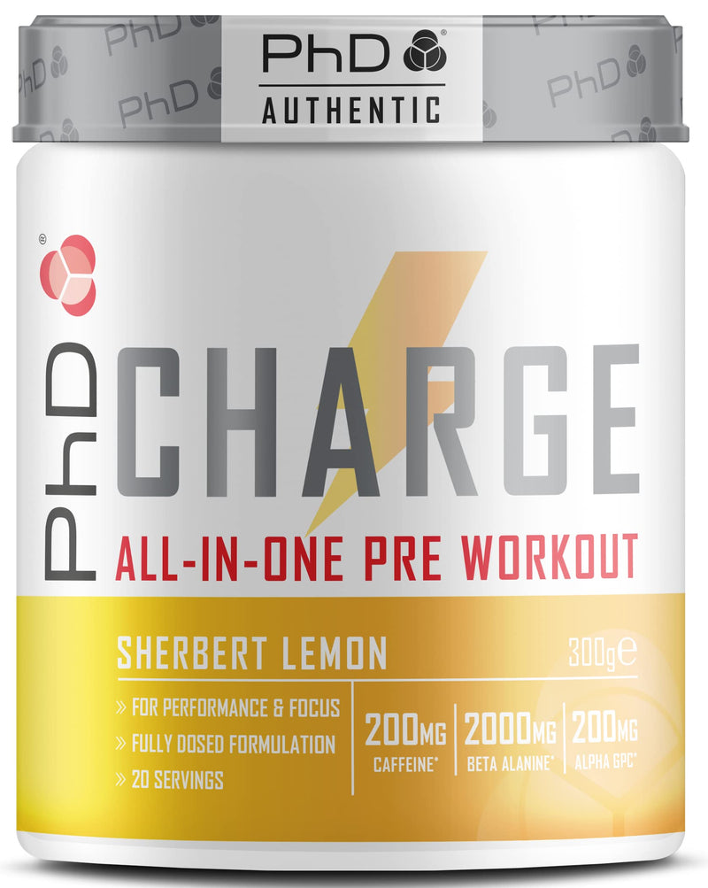 PhD, High Stimulant, Preworkout Powder with added Creatine to Charge your Workouts, Sherbert Lemon Flavour, 300g 300 g (Pack of 1) - BeesActive Australia