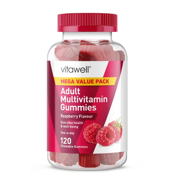 Vitawell Adult Multivitamin Gummies | 120 Raspberry Flavour Gummies | Mega Pack | 2 Months� Supply | Two a Day Chewable Adult Multivitamins | 10 Essential Adult Vitamins | by Vitawell 120 count (Pack of 1) - BeesActive Australia