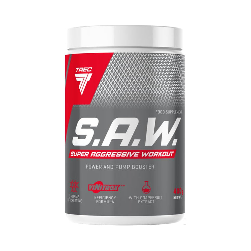 Trec Nutrition S.A.W Package of 1 x 400g – Pump Supplement - Amino Acid – Arginine – Citrulline – Beta Alanine – Taurine - Extracts of Grapes – Caffeine – Creatine (Cherry-Grapefruit) - BeesActive Australia