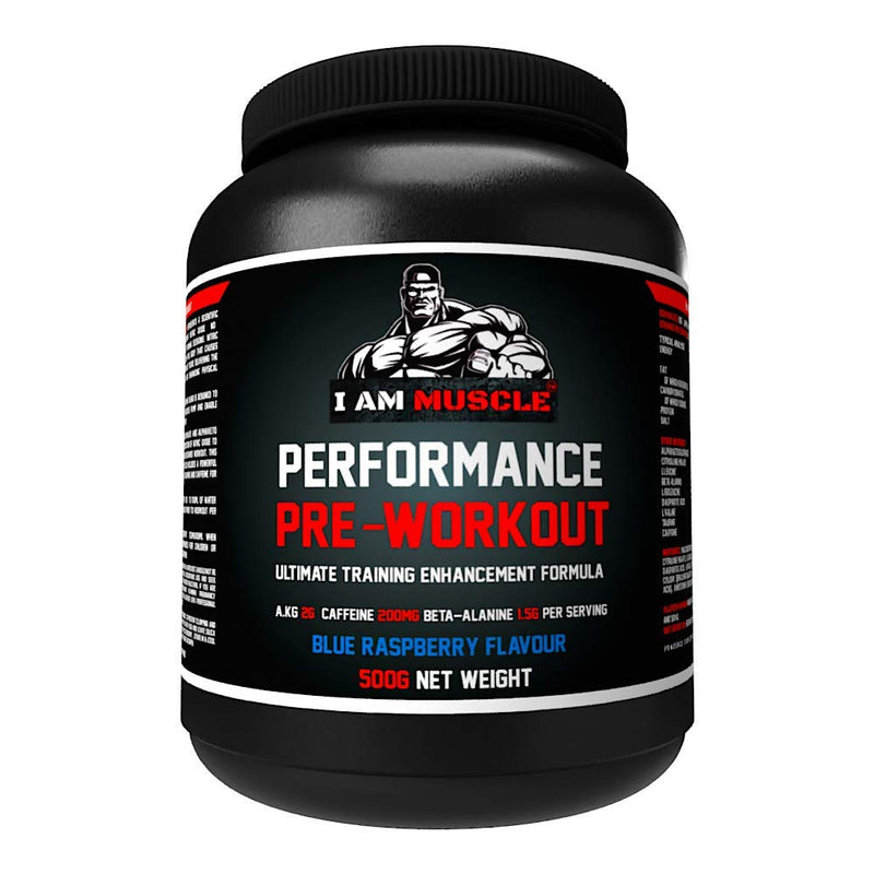 Performance Pre Workout, Ultimate Training Enhancement Formula with 200mg Caffeine, 6.9g Protein, Beta-Alanine and Amino Acids, Blue Raspberry, 500g - BeesActive Australia