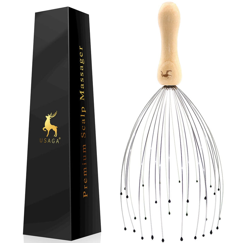 USAGA 32 Fingers Head Massager Head Scratcher Scalp Massager for Head Body Relaxing Wood Handle (1 Pack) 1 - BeesActive Australia