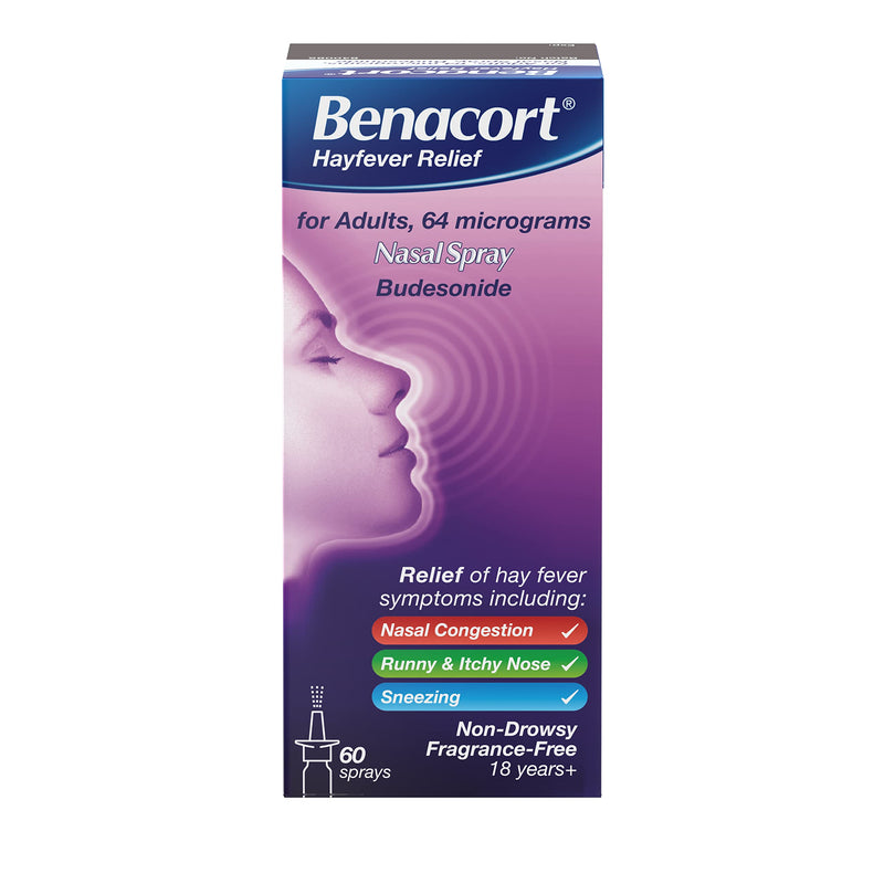 BENACORT® Nasal Spray – 24hr Hay Fever Relief – Alcohol Free – Fragrance Free – Budesonide Nasal Spray – 60 Sprays, 10ml - BeesActive Australia