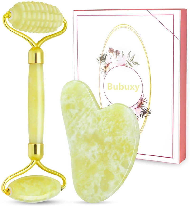 Jade Roller, Face Roller, Face Massager Jade Stone Facial Roller for Eye Puffiness Treatment, Skin Tightening, Rejuvenate Face & Neck (Yellow) - BeesActive Australia