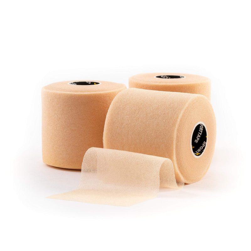 3 Rolls - SPORTTAPE Soft Foam Underwrap - Beige - 7cm x 27m | Pre Wrap Sports Tape - Thin, Non-Adhesive, Hypoallergenic, Protective Foam Wrap | Football Hair Band & Shin Guard Tape 3 Count (Pack of 1) - BeesActive Australia