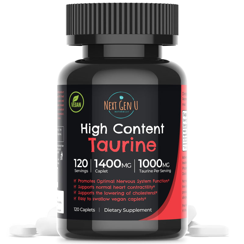 Taurine 1000 mg Food Supplement 120 Vegan Caplets, Dietary Health Supplement Helps Promote Immune & Central Nervous System Functions by Next Gen U - BeesActive Australia