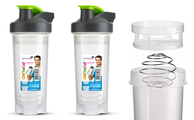Homeshopa Shaker Bottle, 700ml Protein Shaker Bottle with Mixer Ball for Supplement Shakes, Leak-Proof Screw-On Lid & Secure Drinking Flip Cap, BPA Free Large Sport Gym Blender Bottle-Pack of 2 - BeesActive Australia