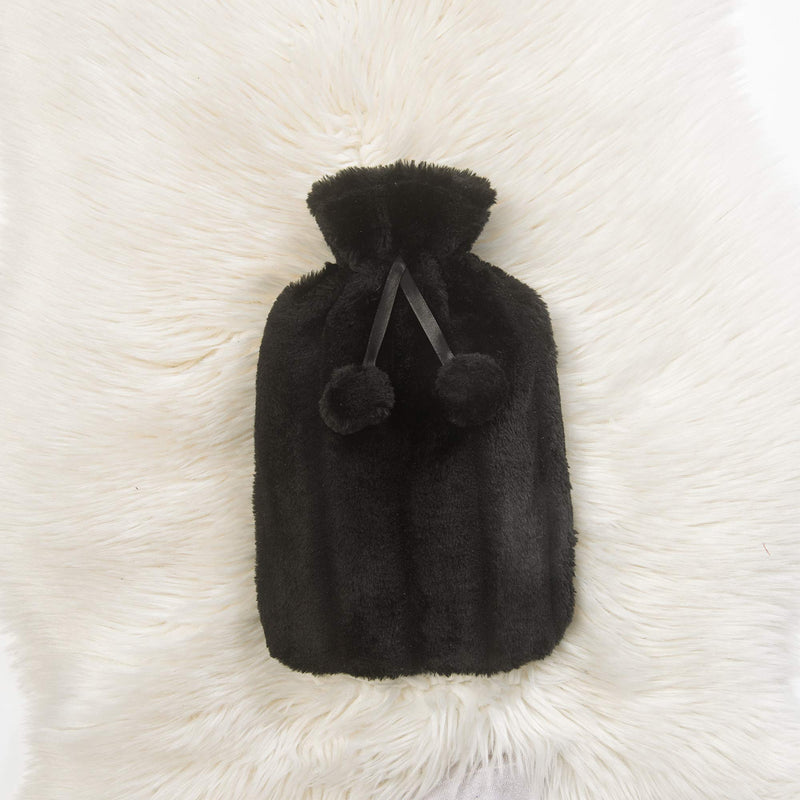 Zimel Homes- Premium Soft Fleece Faux Cover with Hot Water Bottle-2litre -Easily Removable Cover- Hot Water Bag for Pain Relief, Neck and Shoulders, Feet Warmer (Faux Fur Black) Faux Fur Black - BeesActive Australia