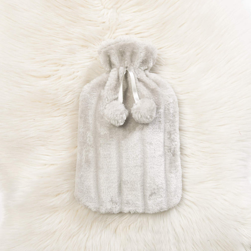 Zimel Homes- Premium Soft Fleece Faux Cover with Hot Water Bottle-2litre -Easily Removable Cover- Hot Water Bag for Pain Relief, Neck and Shoulders, Feet Warmer (Faux Fur Light Silver) Faux Fur Light Silver - BeesActive Australia