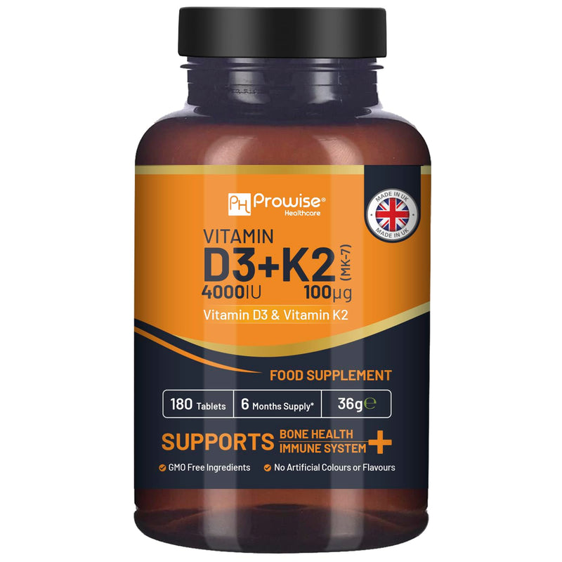 Vitamin D3 4000IU & K2 MK7 100�g Vegetarian Tablets I 180 ( 6 Months Supply) I Easy to Swallow Supplement for Immune Support, Calcium Boost, Bone & Muscle I Made in The UK by Prowise Healthcare - BeesActive Australia