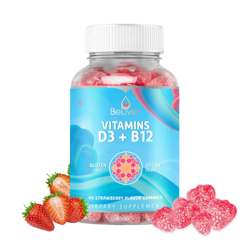 BeLive Vitamin D3 Gummies with B12 Vitamins - 60 Ct I Vega Immune Support Gummies with Vitamin B12 & D3, Provides Enhanced Bone & Muscle Strength, Hearth Health and Energy - Strawberry Flavour - BeesActive Australia