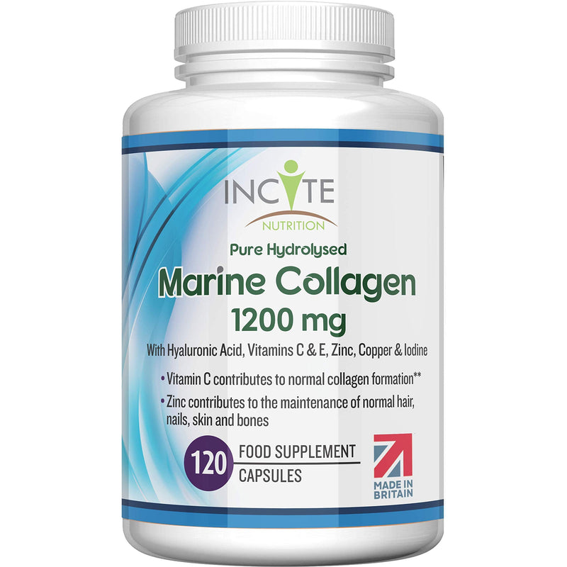 Marine Collagen 1200mg | 120 High Strength Collagen Capsules Supplements for Women & Men Pure Superior Type 1 Hydrolysed Marine Collagen Enhanced with Vitamins C, E, B12, Copper, Zinc and Iodine. - BeesActive Australia