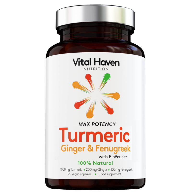 100% Natural - Triple Action: Turmeric, Ginger & Fenugreek - with Bioperine for Better Absorption - 120 Vegan Capsules - High Strength - Premium Ingredients - for Healthier Joints - Made in The UK - BeesActive Australia