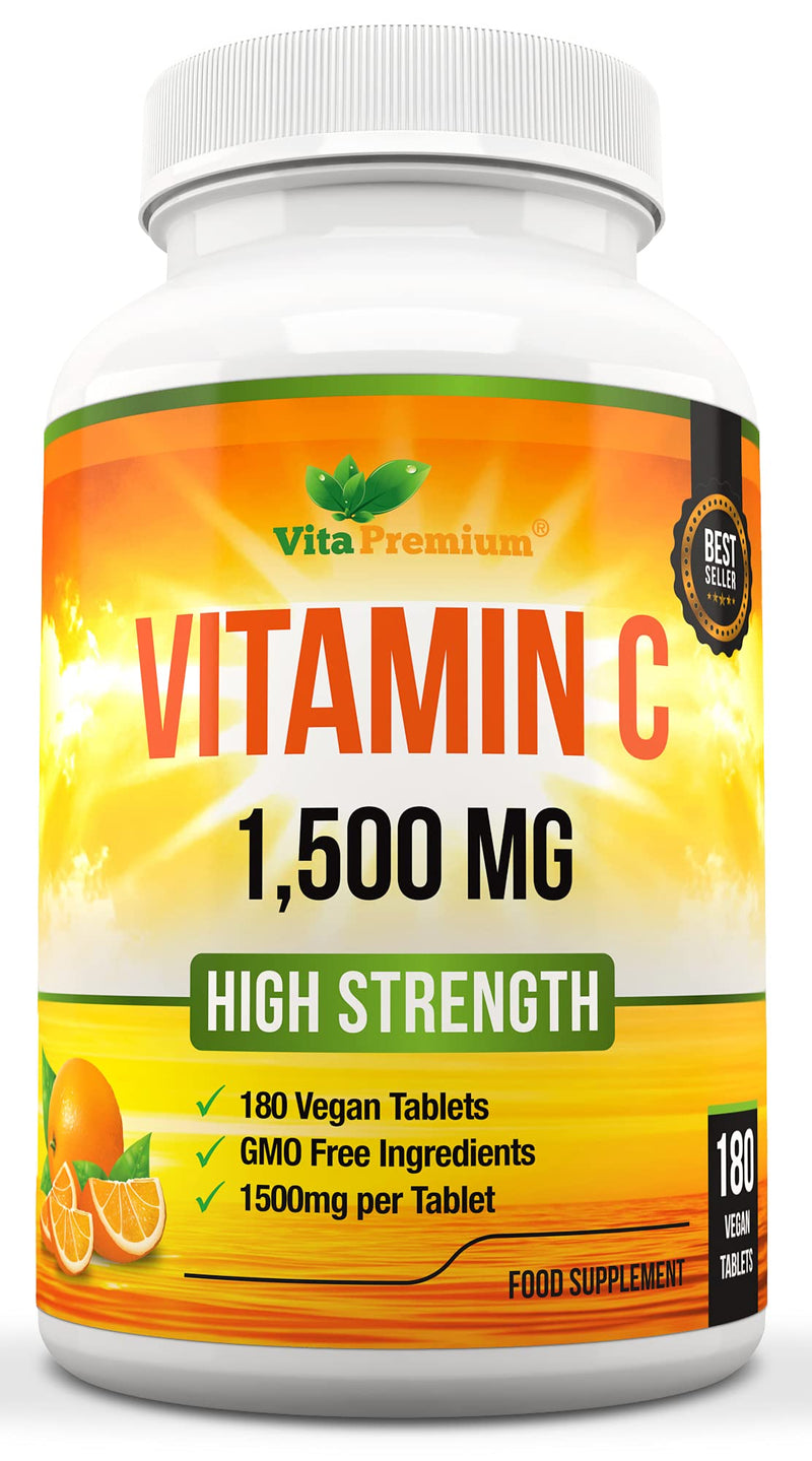 Vitamin C 1500mg per Tablet, High Strength 180 Vegan Tablets, Food Supplement, 6 Month Supply - Made in UK - BeesActive Australia
