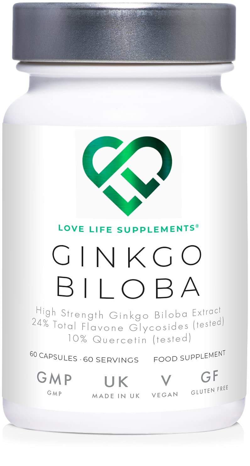 High Strength Ginkgo Biloba Capsules | 15,000mg 50:1 Extract (from Gingko Biloba Leaves) - 60 Servings | 24% Flavone Glycosides (3rd Party Tested) | Pure Ginko (No Fillers) | Love Life Supplements - BeesActive Australia