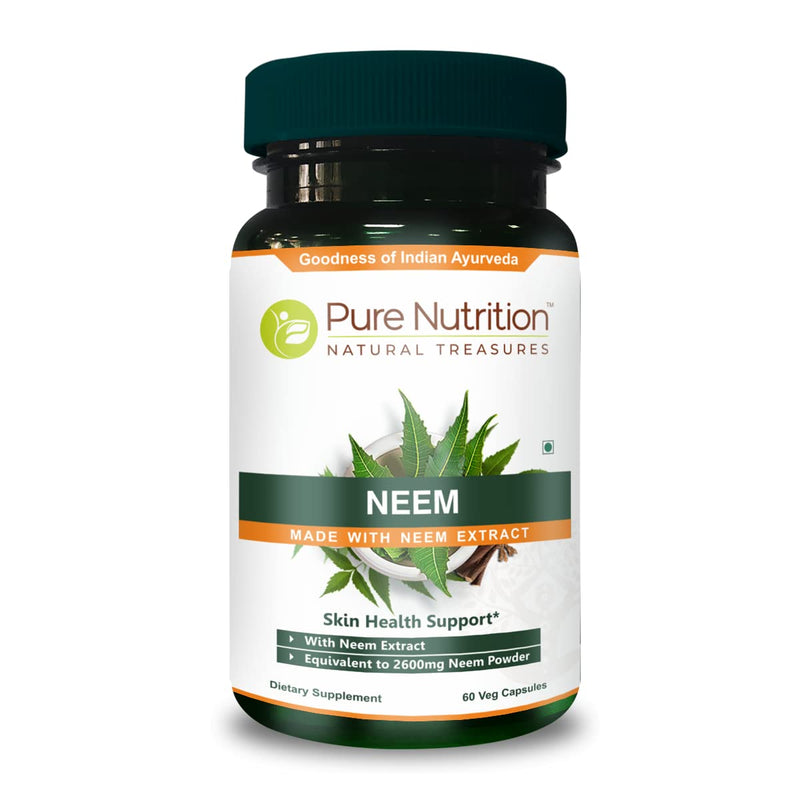 Pure Nutrition Neem Capsules 700mg. (Equivalent to 2600mg Neem Leaf Powder and Bark Powder) Non GMO | Once Daily | 60 Days Supply. 0.7 g (Pack of 1) - BeesActive Australia