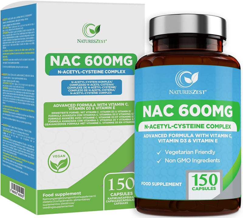 NAC N-Acetyl-Cysteine 600mg - High Strength NAC Supplement with 4 Active Ingredients - 150 Vegetarian Capsules - 5 Month Supply - enriched with NAC Powder, Vitamin C, D3 & E – Packaging May Vary - BeesActive Australia