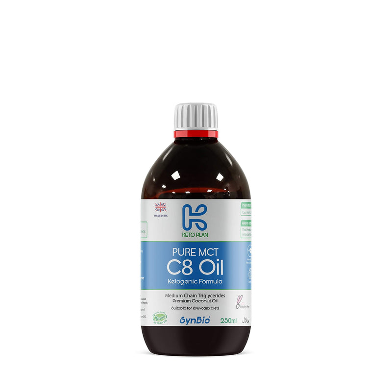 SynBio Keto Plan - Pure MCT C8 Oil [Palm Oil Free] | 99% Pure C8 | Vegan | Halal | Gluten Free | Supports Keto Nutrition & Fasting | Sustainably Sourced Coconut (250ml) 250 ml (Pack of 1) - BeesActive Australia