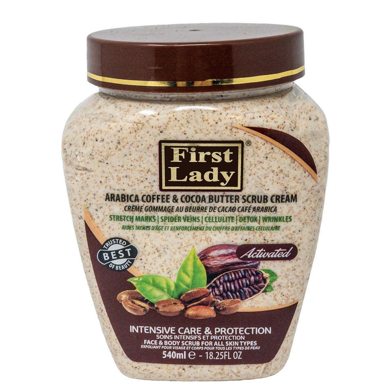 First Lady Activated Arabica Coffee & Cocoa Butter Scrub Cream 540ml - stretch marks, spider veins, cellulite and wrinkles - Face & Body - BeesActive Australia
