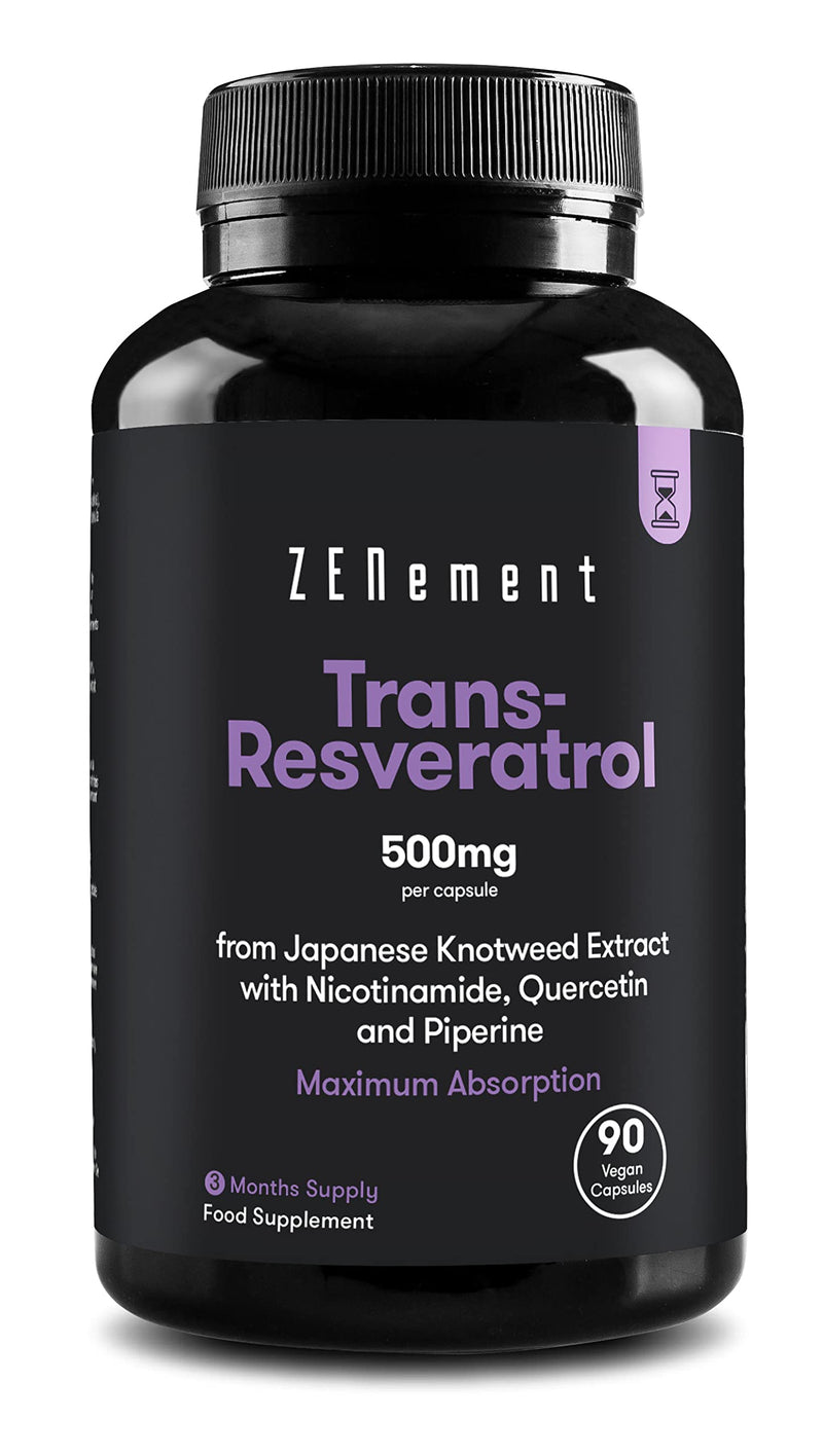 Trans-Resveratrol 500mg, with Nicotinamide, Quercetin and Piperine, 90 Capsules | Anti-Aging, Healthy Aging, Antioxidant | Vegan, Preservatives Free, Allergen Free, Non-GMO | Zenement - BeesActive Australia
