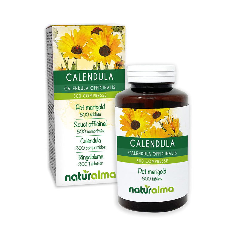 Pot Marigold (Calendula officinalis) Capitula (Flower Heads) NATURALMA | 150 g | 300 Tablets of 500 mg | Food Supplement | Natural and Vegan - BeesActive Australia
