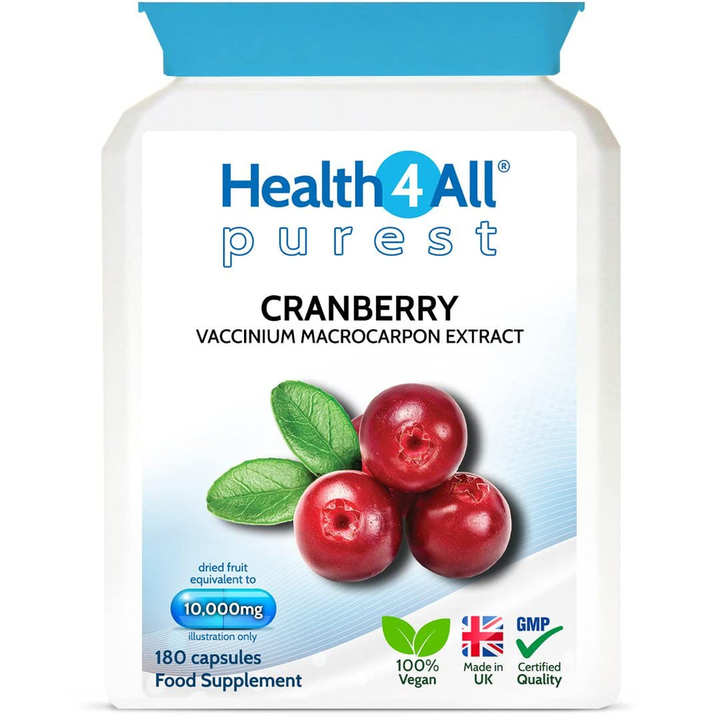 Cranberry 10,000mg 180 Capsules Purest: no additives, Vegan Capsules (not Tablets). Made in The UK by Health4All 180 count (Pack of 1) - BeesActive Australia