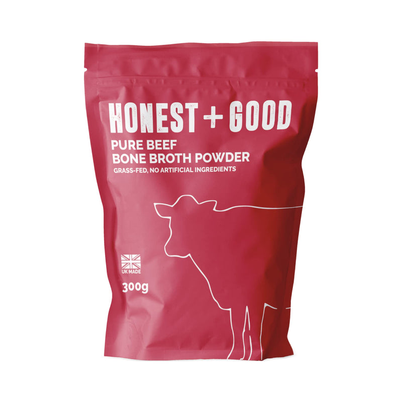 Honest + Good UK's Beef Bone Broth Powder | 1 Month Supply | Grass Fed | Hair Skin Gut | 8500mg Type I & III Collagen High Protein | UK Made | No Seasoning Neutral Flavour - BeesActive Australia
