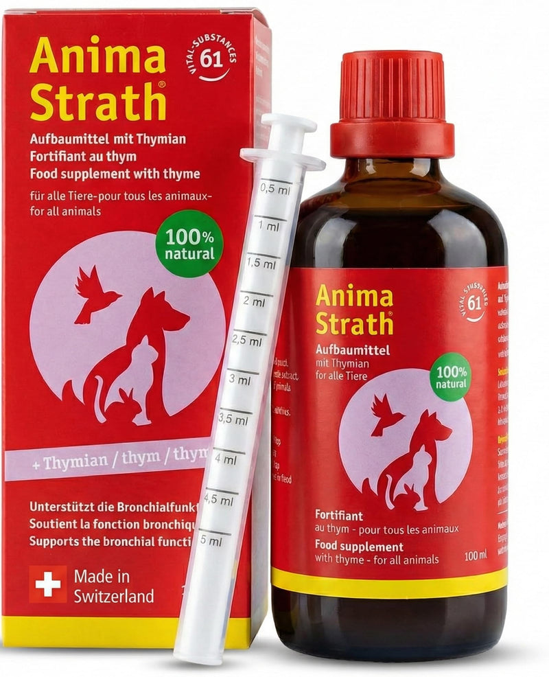 Anima-Strath with Thyme - Throat & Bronchial Cough Syrup for Dogs & Cats, Natural Immune & Respiratory Support Wellness Supplement Tonic with 61 Nutrients, Prebiotic Qualities & Amino Acids Herbal with Thyme 100 ml